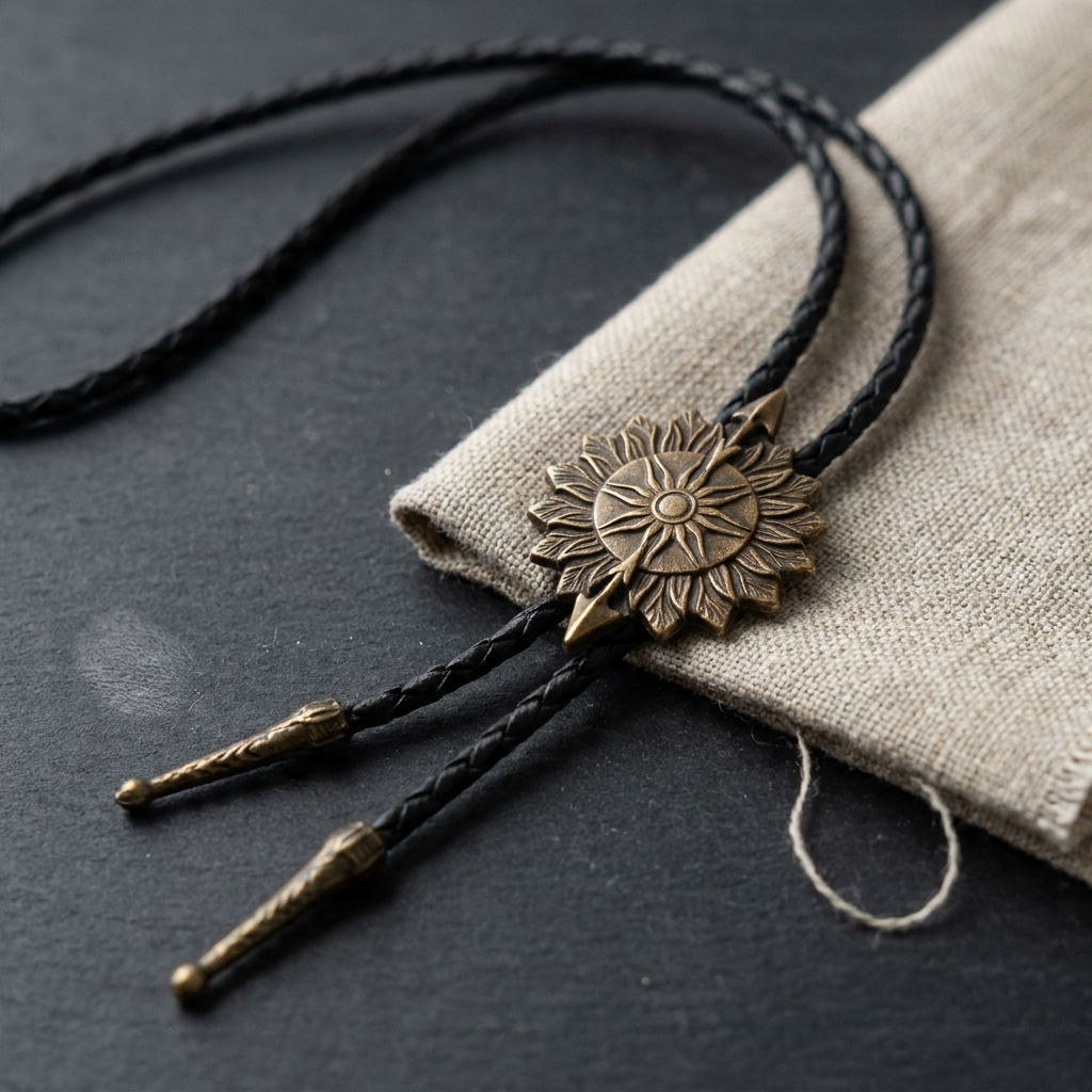Close-up detail shot of antique brass rope knot pendant lamp jacquard texture against minimalist slate background