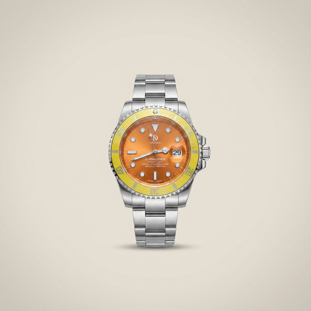 Close-up of two-tone gold and silver stainless steel round analog digital quartz wrist watch with blue dial and screw-down crown