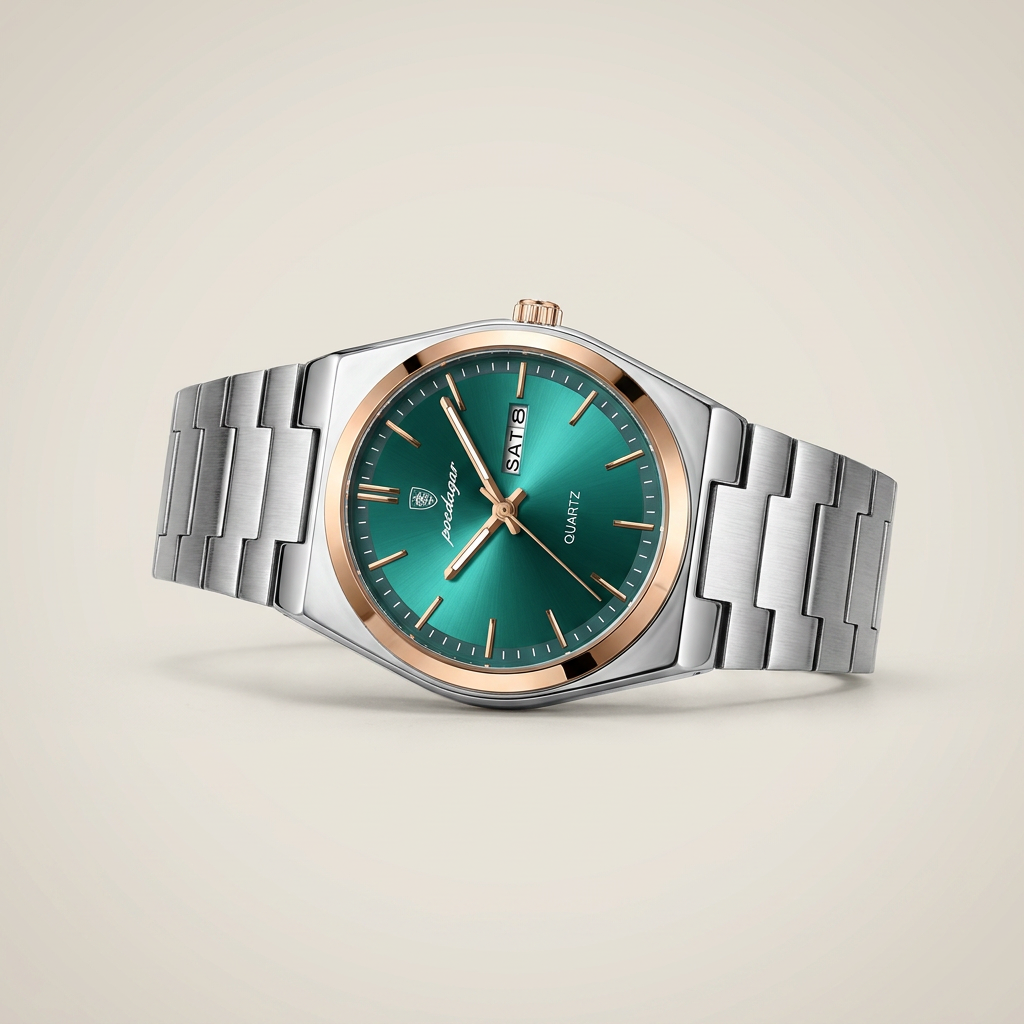 Alloy Round Luminous Screw-Down Crown Quartz Analog Wrist Watch