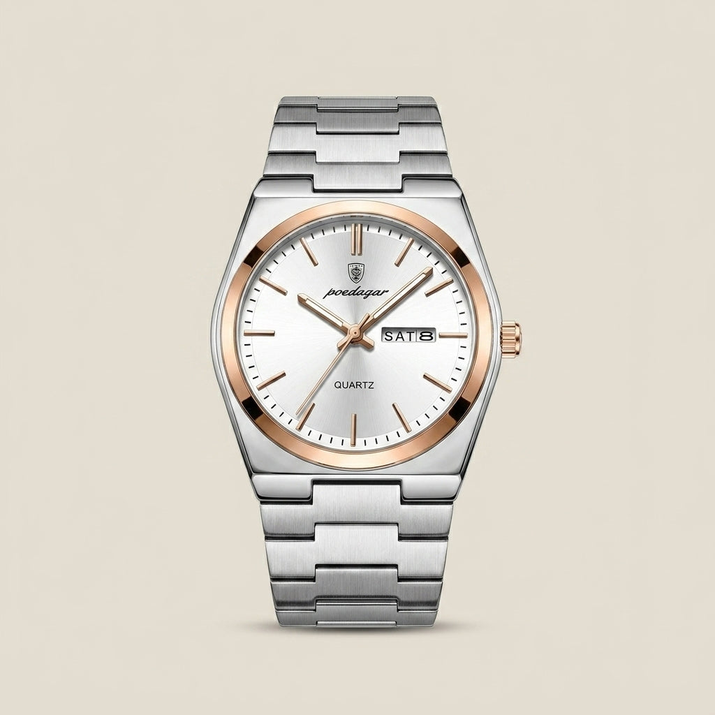 Alloy Round Luminous Screw-Down Crown Quartz Analog Wrist Watch