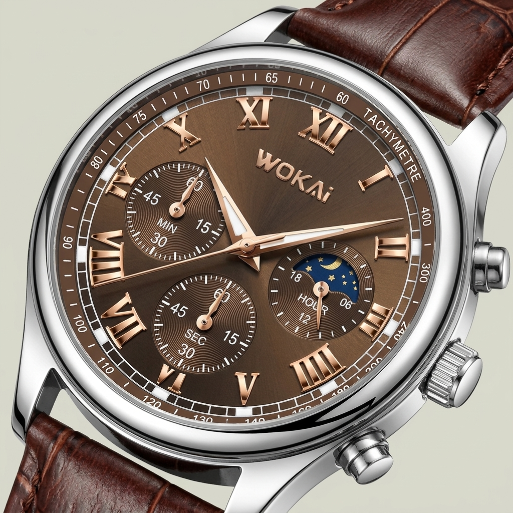 Plastic Round Quartz Analog PU Strap Business Wristwatch