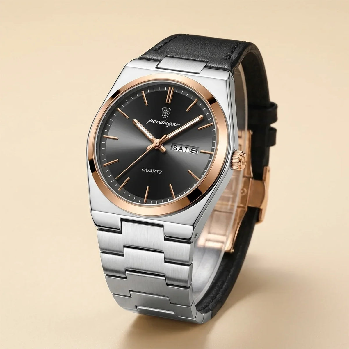 Alloy Round Luminous Screw-Down Crown Quartz Analog Wrist Watch