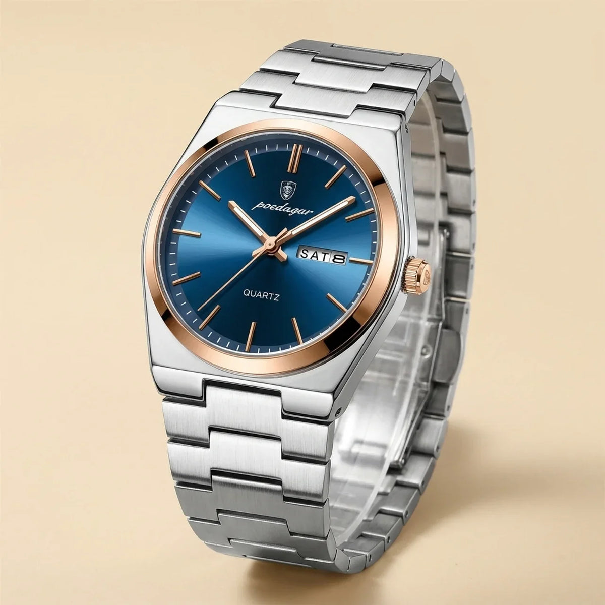 Alloy Round Luminous Screw-Down Crown Quartz Analog Wrist Watch