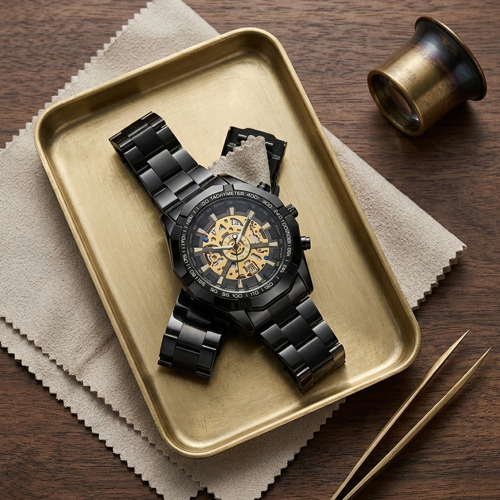 Lifestyle scene — Alloy Round Skeleton Quartz Calendar Chronograph Wrist Watch