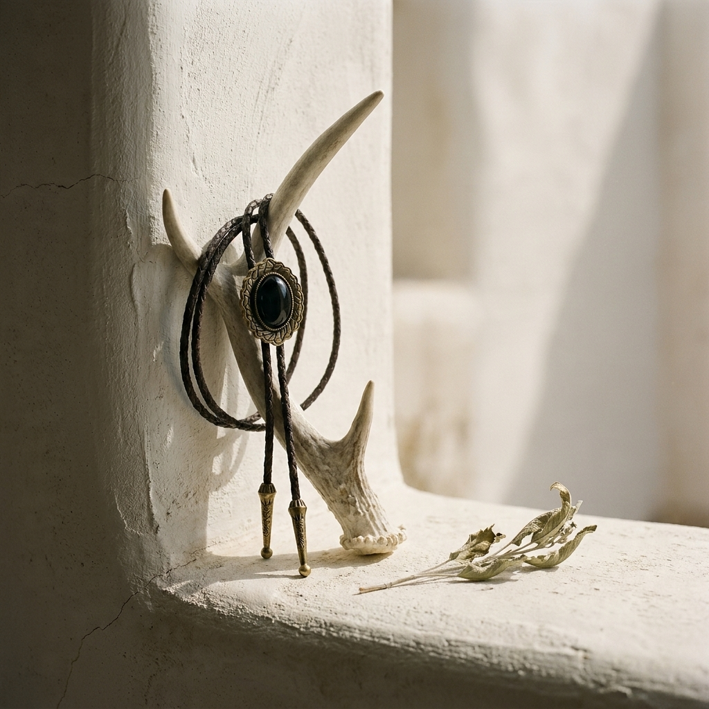 Lifestyle scene — Vintage Zinc Alloy Geometric Hand-Woven Adjustable Chain Bolo Tie Necklace