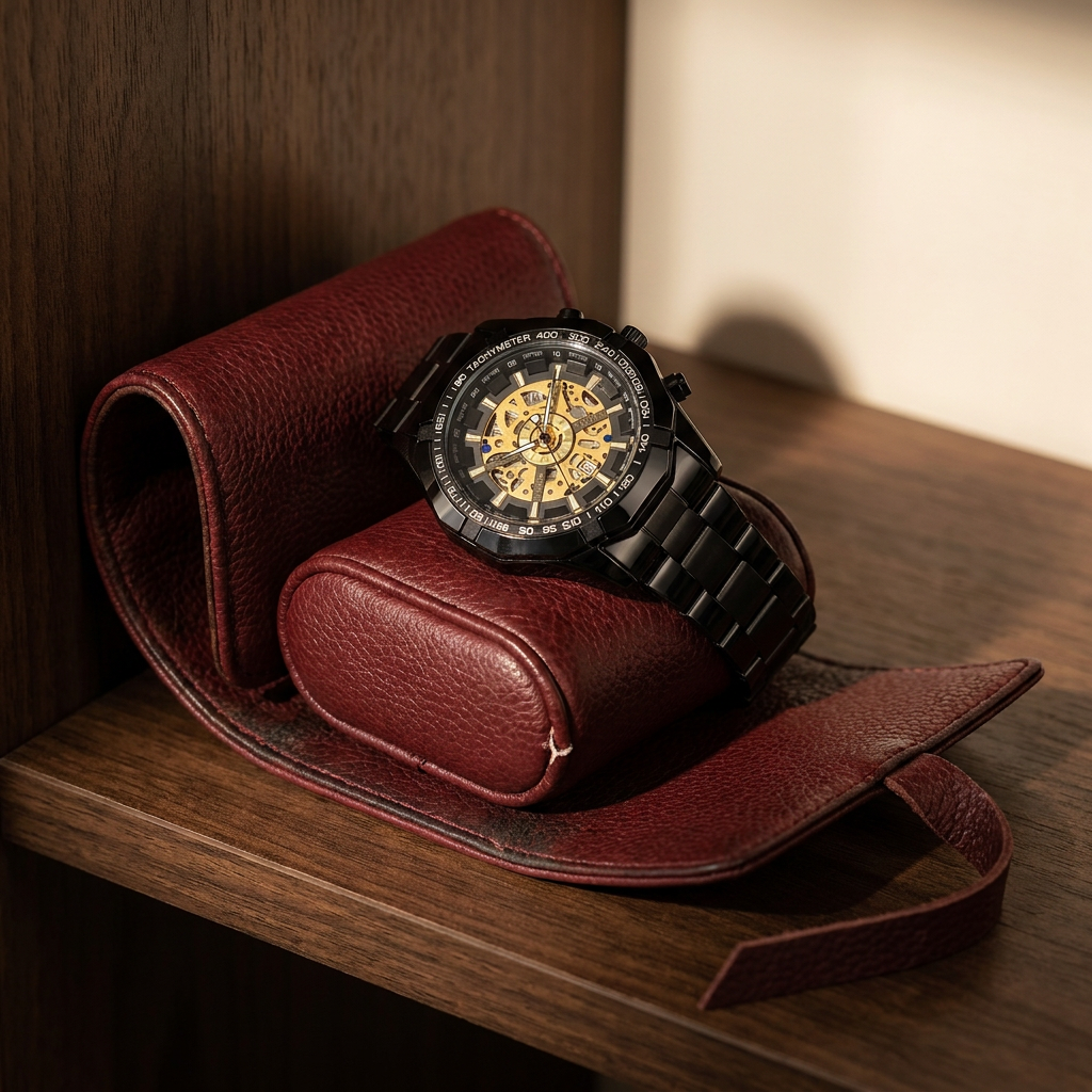 Lifestyle scene — Alloy Round Skeleton Quartz Calendar Chronograph Wrist Watch