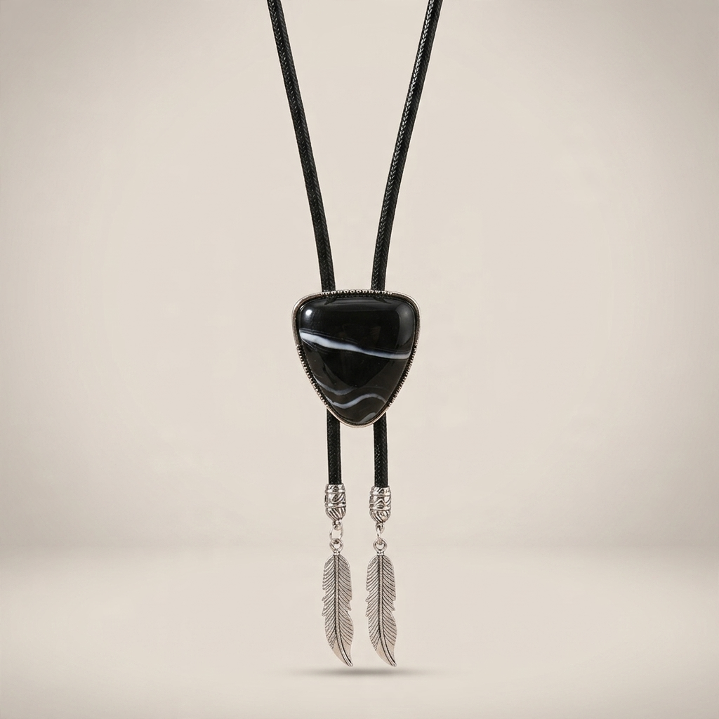 Blue alloy triangle pendant necklace shown front view with crystal inlay detail on standard chain