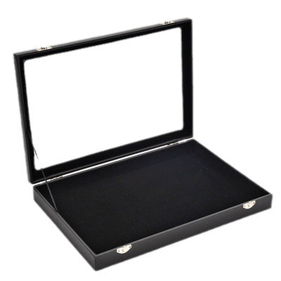 Black PU Leather Glass Skylight Velvet Lined 12-Compartment Jewelry Box