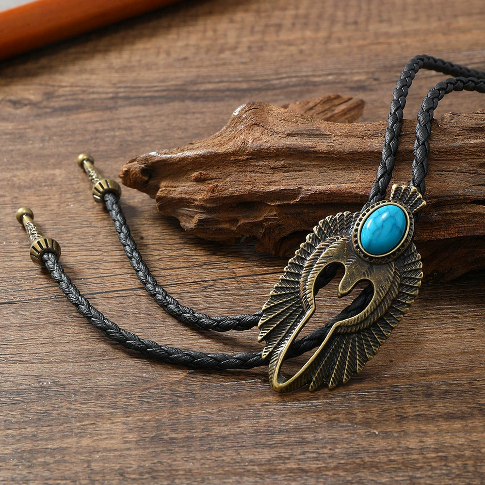 Vintage Zinc Alloy Geometric Hand-Woven Adjustable Chain Bolo Tie Necklace