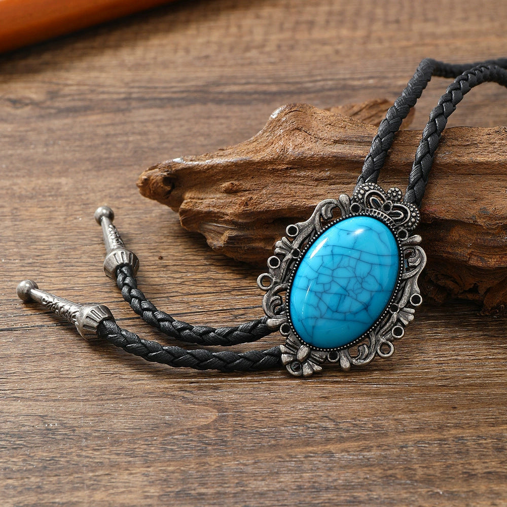 Vintage Zinc Alloy Geometric Hand-Woven Adjustable Chain Bolo Tie Necklace