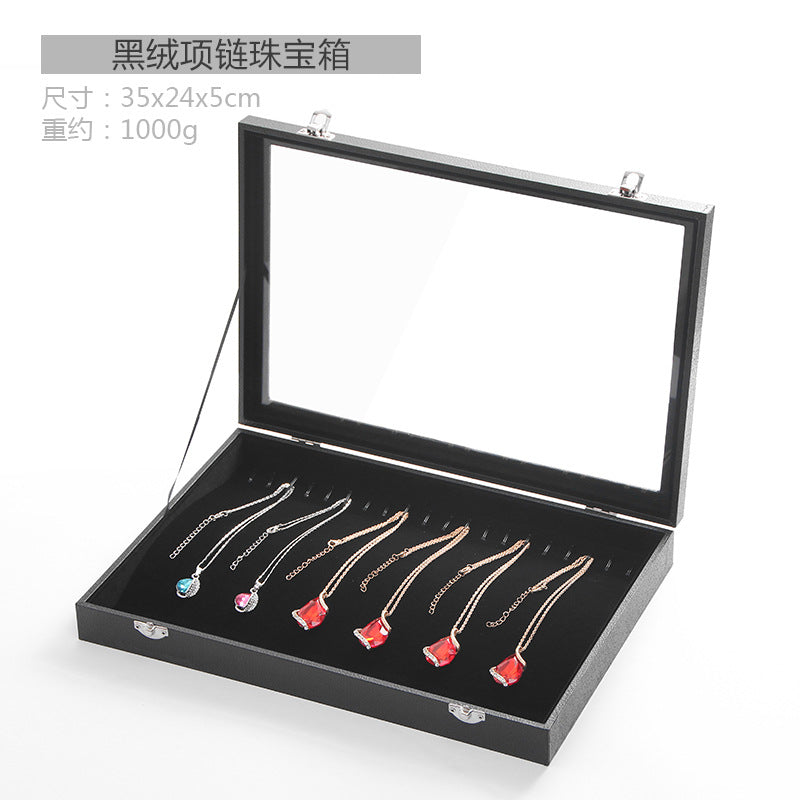 Black PU Leather Glass Skylight Velvet Lined 12-Compartment Jewelry Box