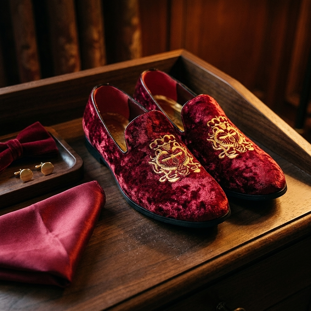 Three-quarter angle of red T002 model suede loafers showing breathable suede upper and mid-cut slip-on