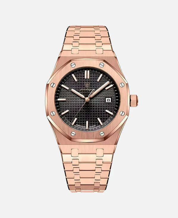 A single rose gold watch with a metal band and a black textured dial, featuring the 'poedagar' logo and 'SPECIAL EDITION' text.