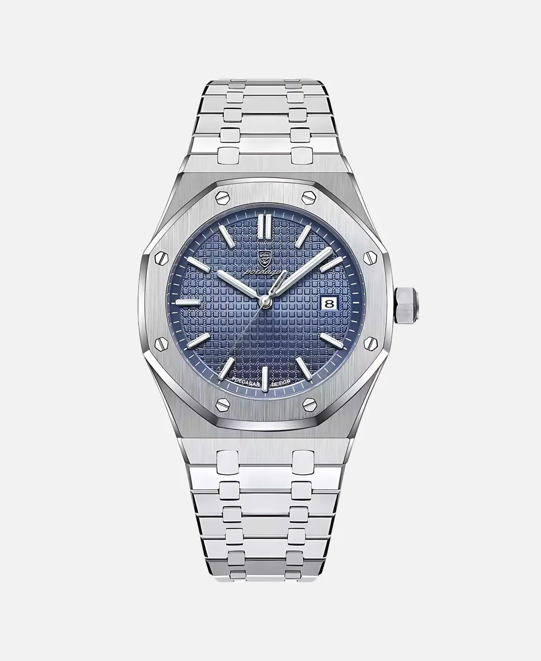 A single silver watch with a metal band and a blue textured dial, featuring the 'poedagar' logo and 'SPECIAL EDITION' text.