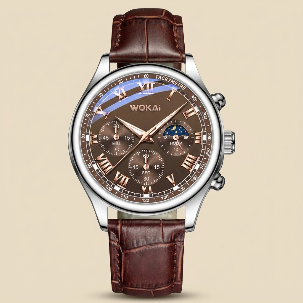 Plastic Round Quartz Analog PU Strap Business Wristwatch