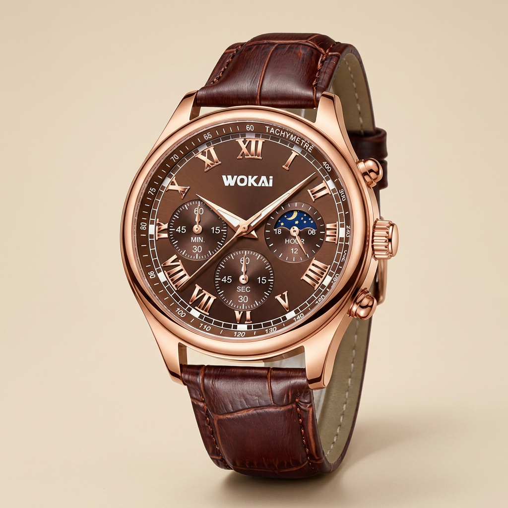 Plastic Round Quartz Analog PU Strap Business Wristwatch