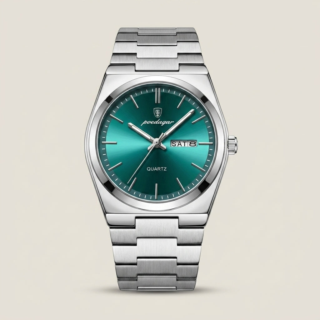 Alloy Round Luminous Screw-Down Crown Quartz Analog Wrist Watch
