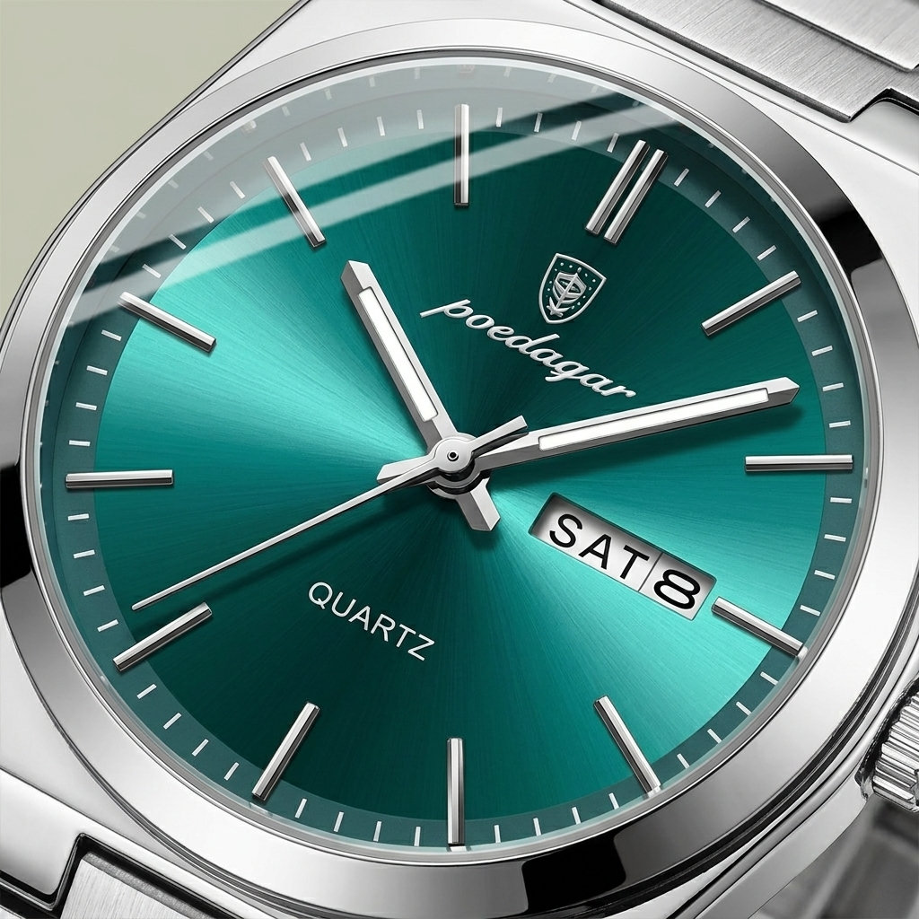 Alloy Round Luminous Screw-Down Crown Quartz Analog Wrist Watch