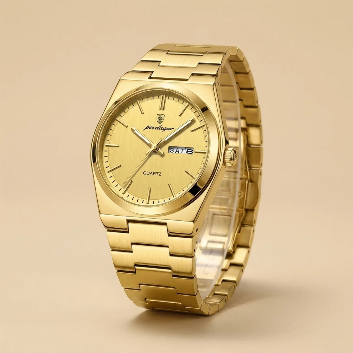 Alloy Round Luminous Screw-Down Crown Quartz Analog Wrist Watch