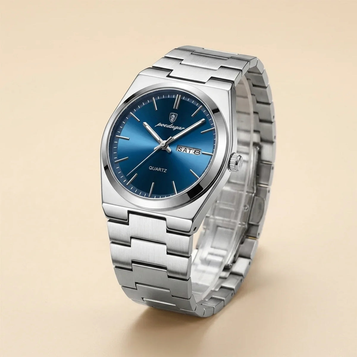Alloy Round Luminous Screw-Down Crown Quartz Analog Wrist Watch