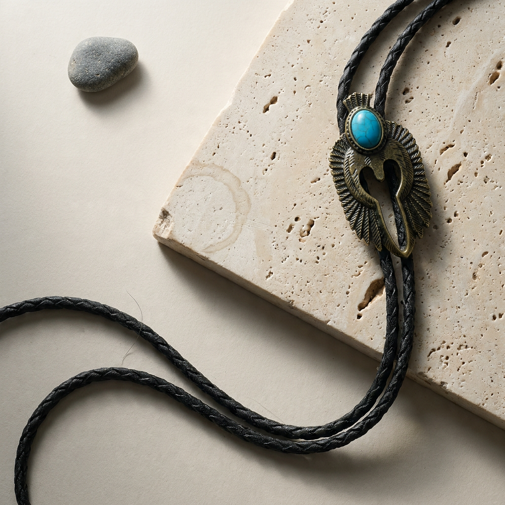 Lifestyle scene — Vintage Zinc Alloy Geometric Hand-Woven Adjustable Chain Bolo Tie Necklace