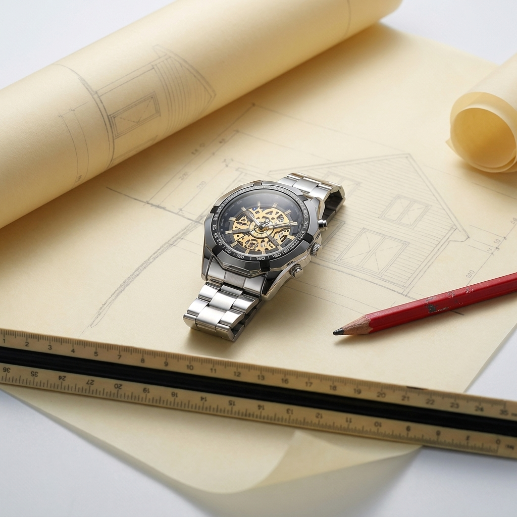 Lifestyle scene — Alloy Round Skeleton Quartz Calendar Chronograph Wrist Watch